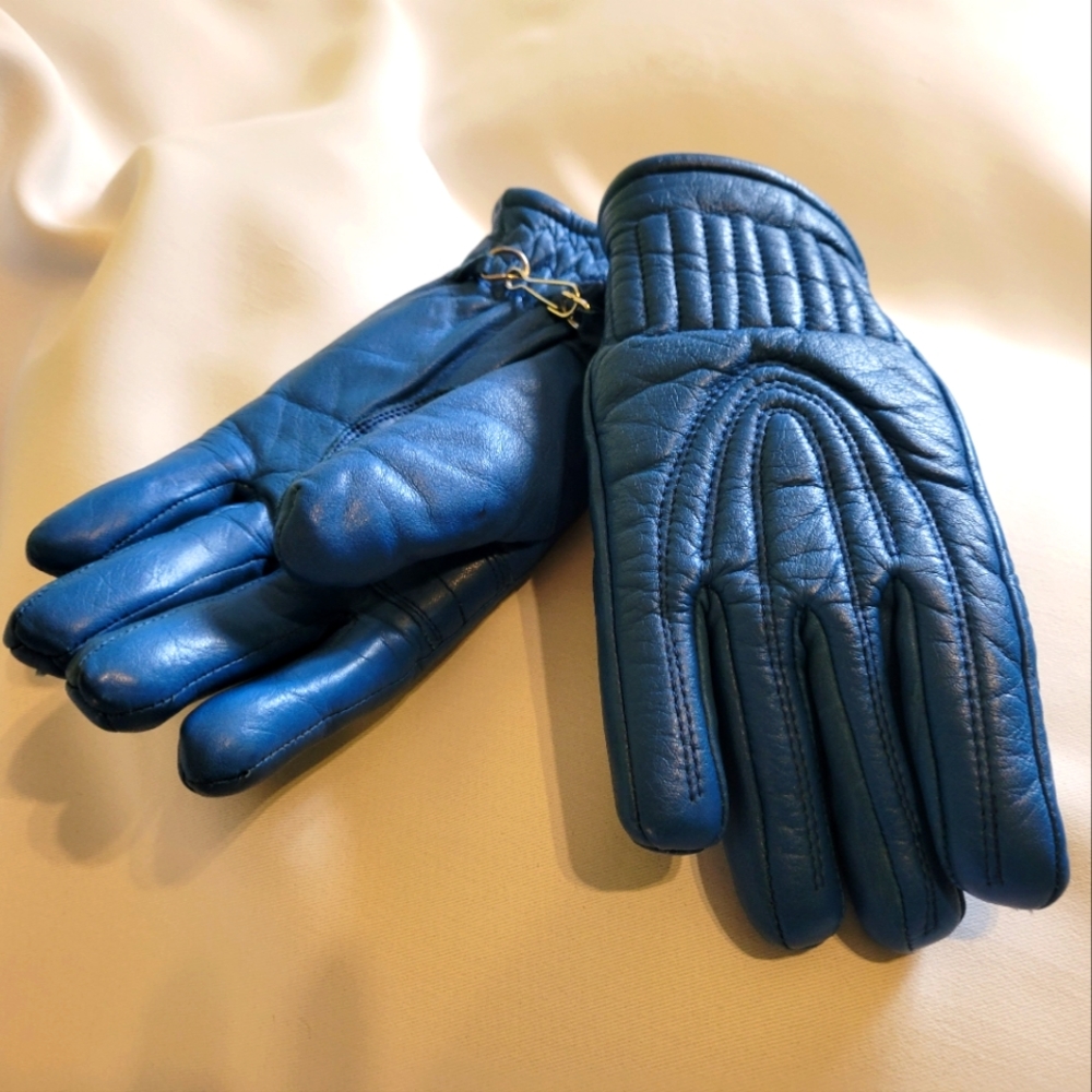 Vintage, Blue Leather Mont-Tremblant Winter Ski Gloves Sz Small (X-Small fit)